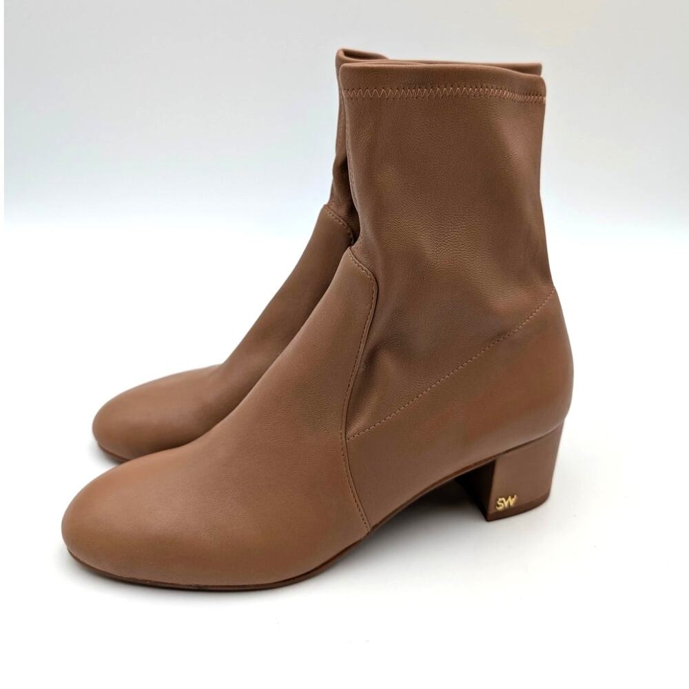 Stuart Weitzman Sofia Stretch Block Heel Bootie Women's Brown Size US5.5B EU36